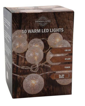 HIT Svetelná reťaz s časovačom 10LED ozdoby s glitrami 100cm