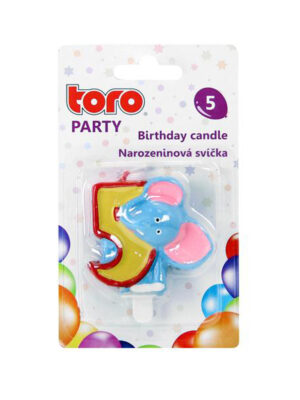 Tortová sviečka číslica "5" TORO zapichovacia 5cm slon
