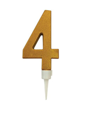 Tortová sviečka číslica "4" TORO zapichovacia 16cm zlatá