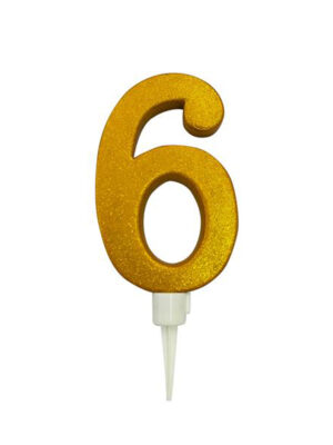 Tortová sviečka číslica "6" TORO zapichovacia 16cm zlatá