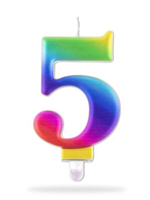 Tortová sviečka číslica "5" TORO zapichovacia 8cm dúhová