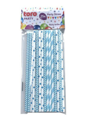 Papierové slamky 20cm TORO svetlo modrá 25ks
