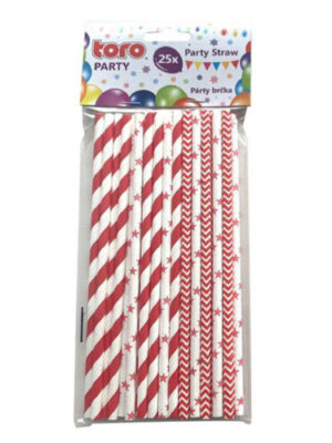 Papierové slamky 20cm TORO červené 25ks