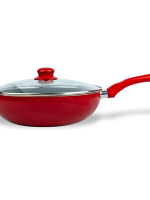 Panvica WOK s pokrievkou KITCHISIMO Rosso 28cm nepriľnavý povrch