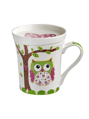 Keramický hrnček s odkladacou táckou na čaj TORO 270ml sova
