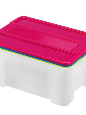 Plastový úložný box s vekom HEIDRUN TexBox 3x10l