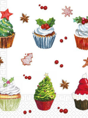 PROCOS Vianočné papierové obrúsky 33x33cm 3vrstvové cupcakes