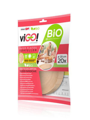 VIGO BIO papírový tanier VIGO! 20ks 18cm hnedý