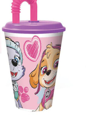 STOR Plastový téglik so slamkou Paw Patrol 430ml ružový