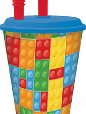 STOR Plastový téglik so slamkou 430ml kocky