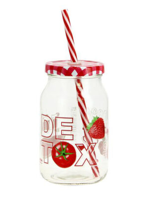 Sklenený pohár s viečkom a slamkou CERVE Detox 450ml